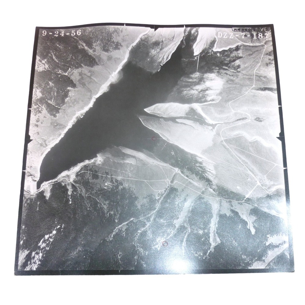 Vintage 1956 Aerial Photograph 9-24-56 DZZ-7-187 Topographical Mountain Lake 9x9